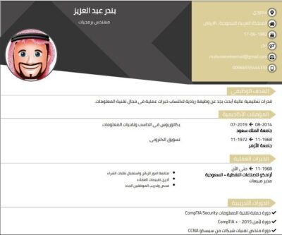 نموذج السيرة الذاتية بالعربية